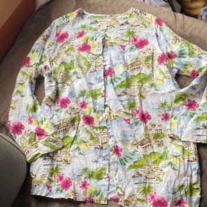 Cynthia Rowley Floral Jean-Style Jacket in Pink, Green & Blue